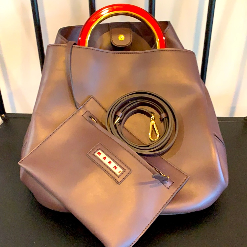 Pannier bag in calfskin leather brown